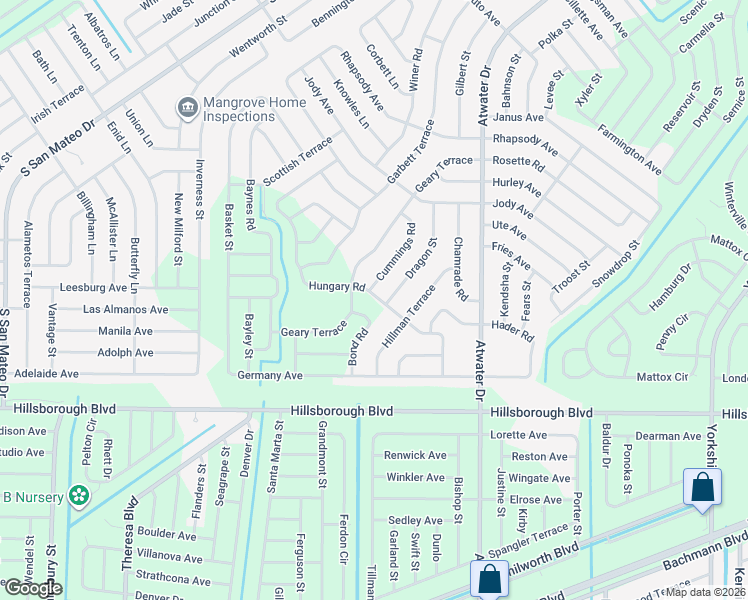 map of restaurants, bars, coffee shops, grocery stores, and more near 4755 Hungary Road in North Port