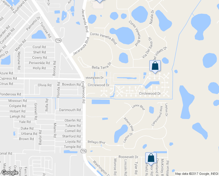map of restaurants, bars, coffee shops, grocery stores, and more near 101 Hourglass Drive in Venice
