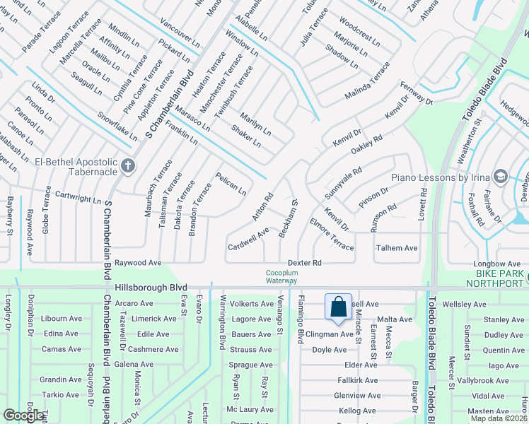 map of restaurants, bars, coffee shops, grocery stores, and more near 5035 Ariton Road in North Port