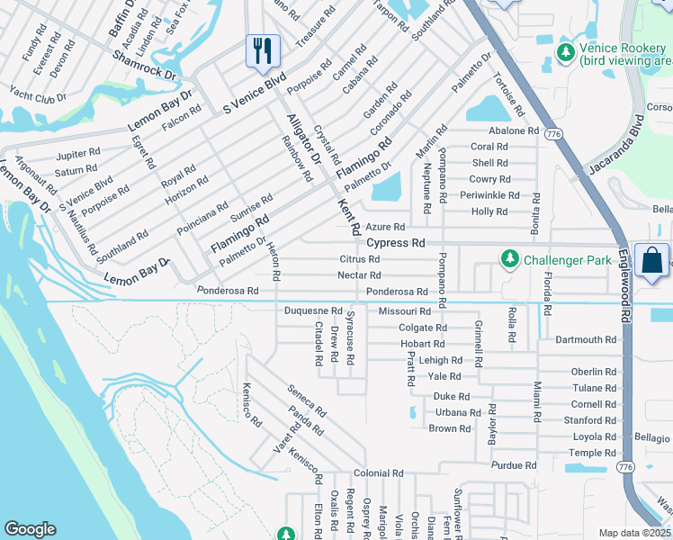map of restaurants, bars, coffee shops, grocery stores, and more near 900 Nectar Road in Venice