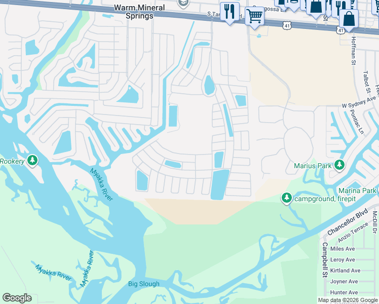 map of restaurants, bars, coffee shops, grocery stores, and more near 642 Alvarado in North Port