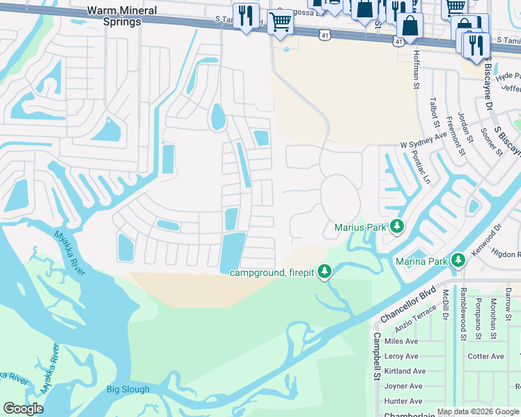 map of restaurants, bars, coffee shops, grocery stores, and more near 554 Madero in North Port