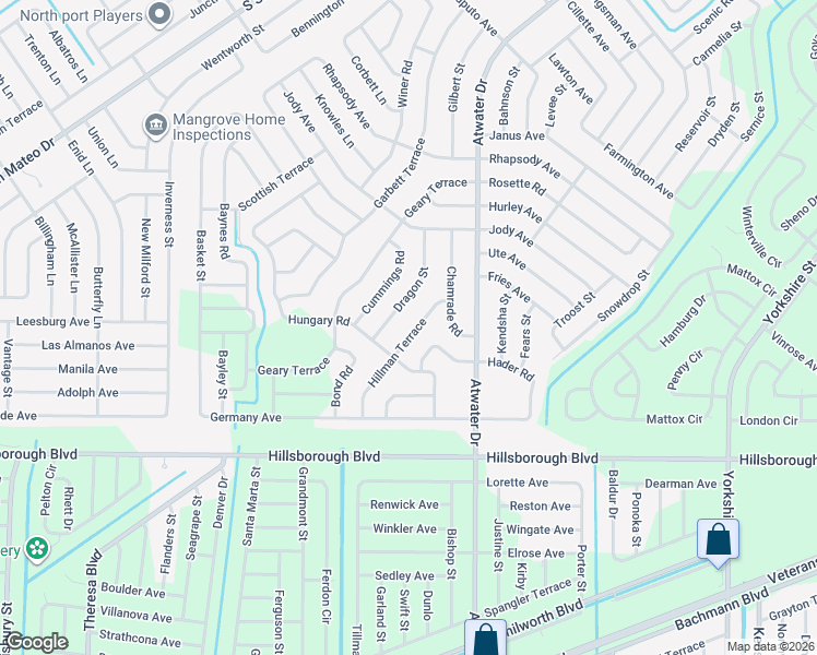 map of restaurants, bars, coffee shops, grocery stores, and more near 4674 Dragon Street in North Port