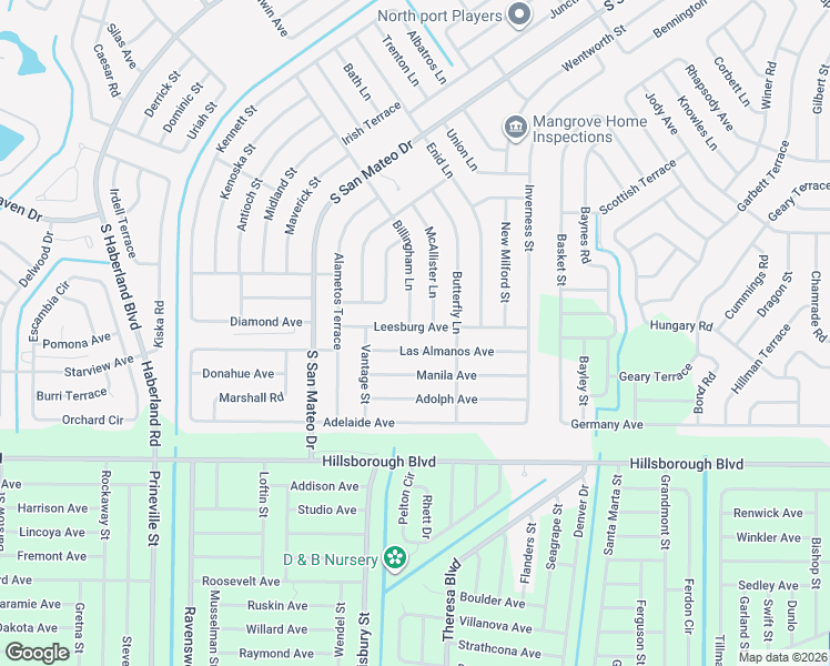 map of restaurants, bars, coffee shops, grocery stores, and more near 4378 Billingham Lane in North Port