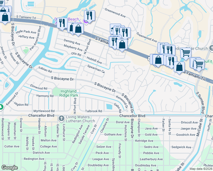 map of restaurants, bars, coffee shops, grocery stores, and more near 6637 Rue Court in North Port