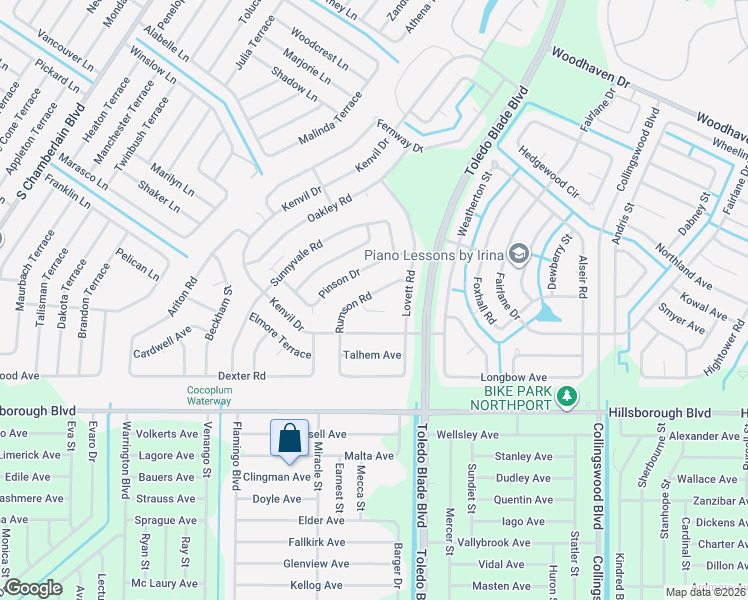 map of restaurants, bars, coffee shops, grocery stores, and more near 5217 Rumson Road in North Port