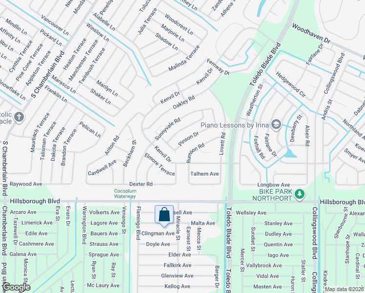 map of restaurants, bars, coffee shops, grocery stores, and more near 5238 Pinson Drive in North Port