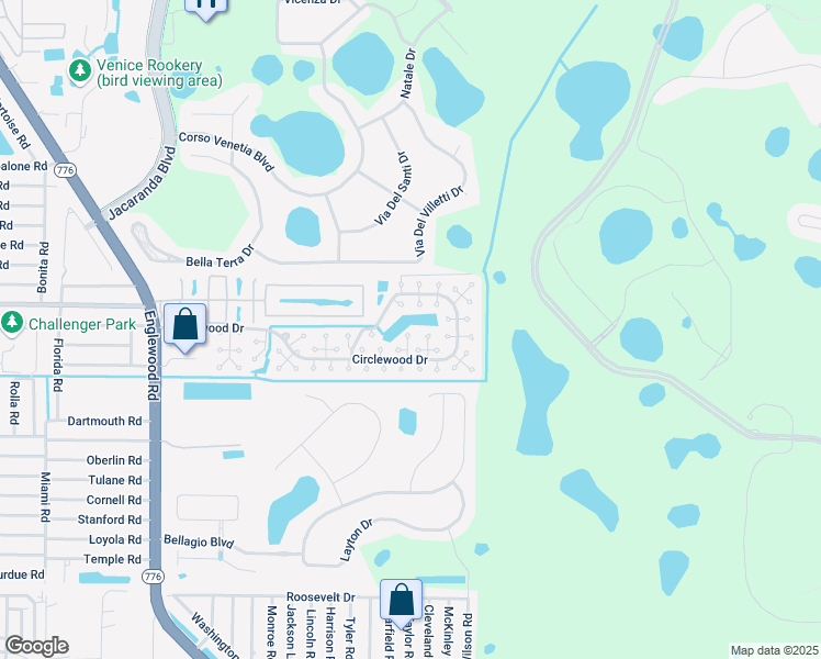 map of restaurants, bars, coffee shops, grocery stores, and more near 565 Circlewood Drive in Venice