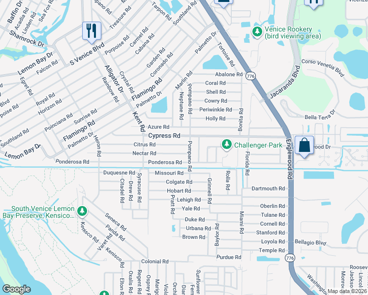 map of restaurants, bars, coffee shops, grocery stores, and more near 4976 Pompano Road in Venice