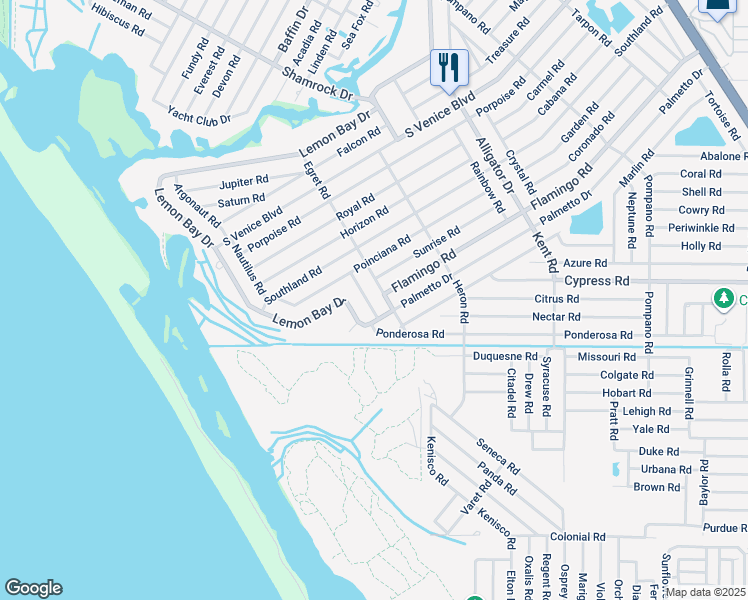 map of restaurants, bars, coffee shops, grocery stores, and more near 4997 Lucine Road in Venice
