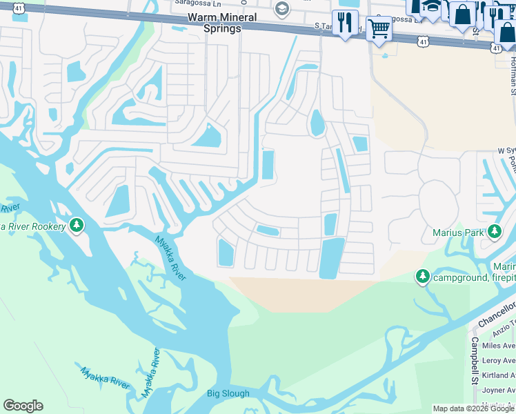 map of restaurants, bars, coffee shops, grocery stores, and more near 660 Alvarado in North Port