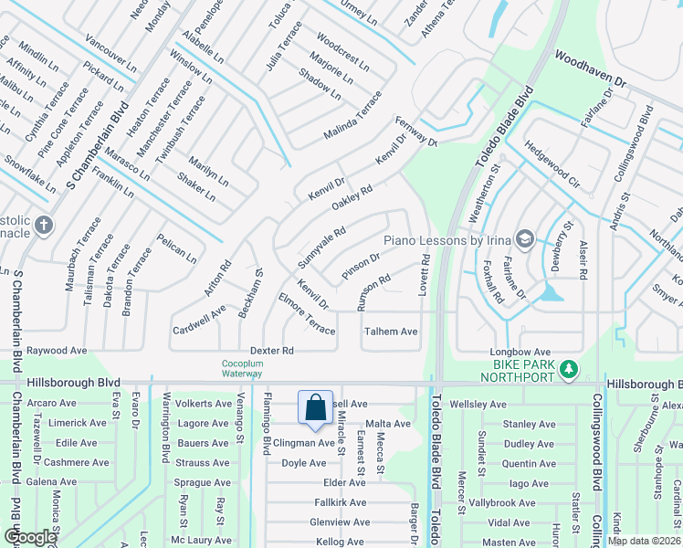 map of restaurants, bars, coffee shops, grocery stores, and more near 5245 Pinson Dr in North Port