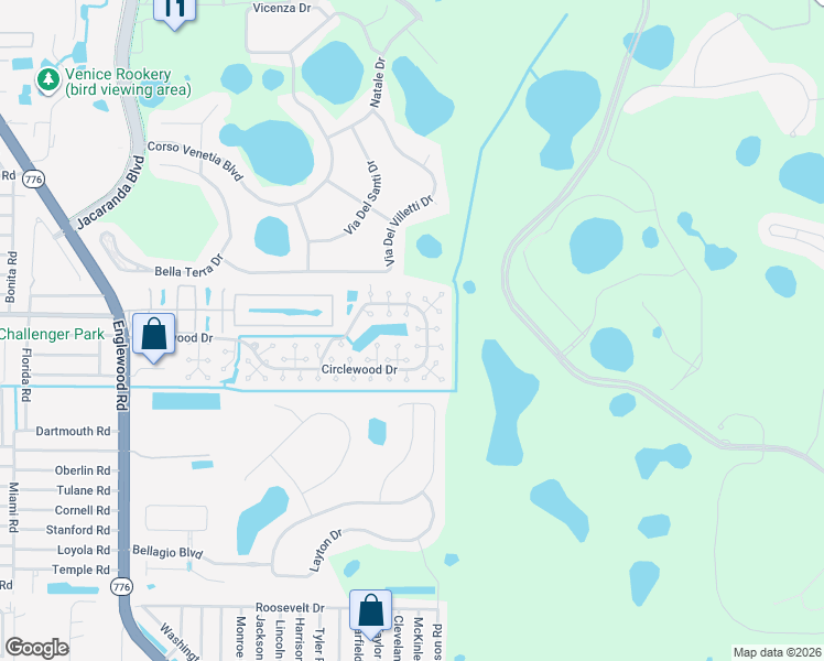 map of restaurants, bars, coffee shops, grocery stores, and more near 533 Circlewood Drive in Venice