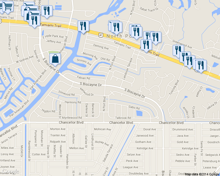 map of restaurants, bars, coffee shops, grocery stores, and more near 5938 Java Court in North Port