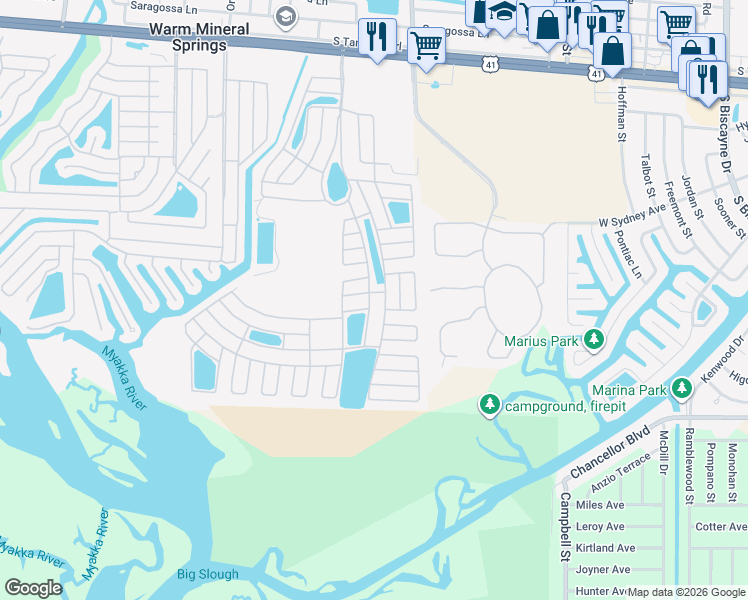 map of restaurants, bars, coffee shops, grocery stores, and more near 503 El Prado in North Port