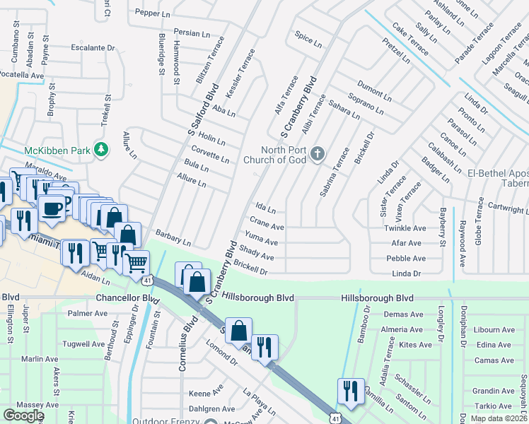 map of restaurants, bars, coffee shops, grocery stores, and more near 2907 Ida Lane in North Port
