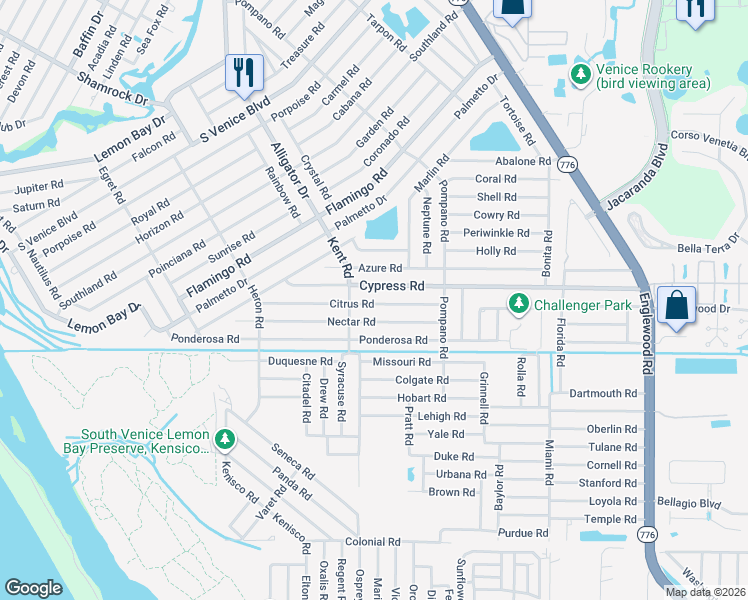 map of restaurants, bars, coffee shops, grocery stores, and more near 792 Citrus Road in Venice