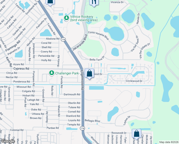 map of restaurants, bars, coffee shops, grocery stores, and more near 34 Pebble Rock Drive in Venice