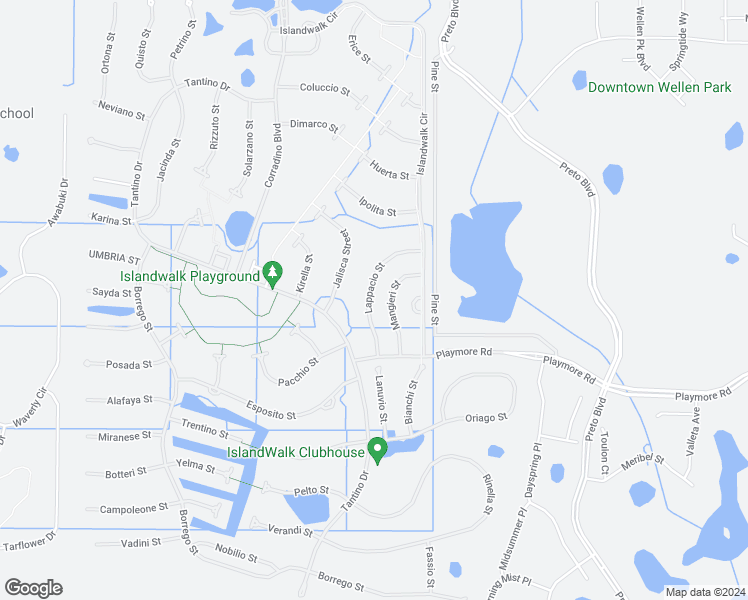 map of restaurants, bars, coffee shops, grocery stores, and more near 19124 Lappacio Street in Venice