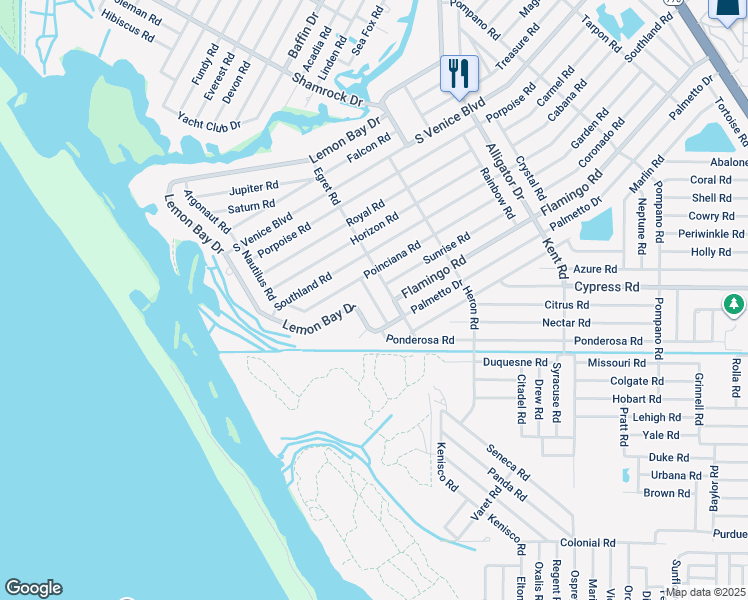 map of restaurants, bars, coffee shops, grocery stores, and more near 4997 Lucine Road in Venice