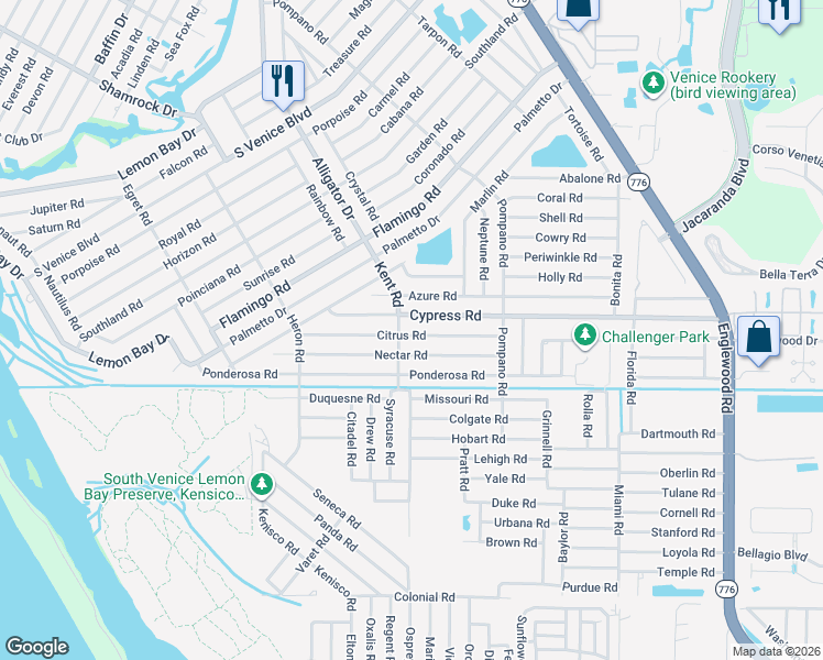 map of restaurants, bars, coffee shops, grocery stores, and more near 792 Citrus Rd in Venice