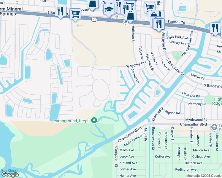 map of restaurants, bars, coffee shops, grocery stores, and more near 6896 Talon Bay Drive in North Port