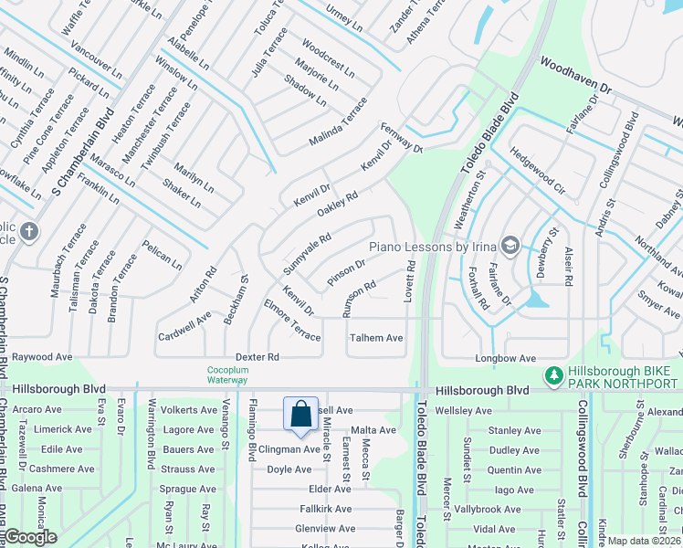 map of restaurants, bars, coffee shops, grocery stores, and more near 5198 Pinson Drive in North Port