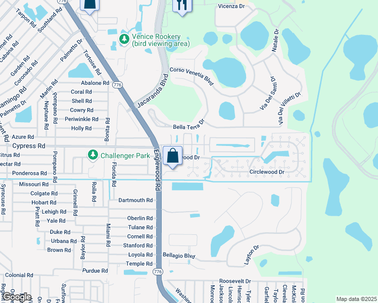 map of restaurants, bars, coffee shops, grocery stores, and more near 65 Sandstone Circle in Venice