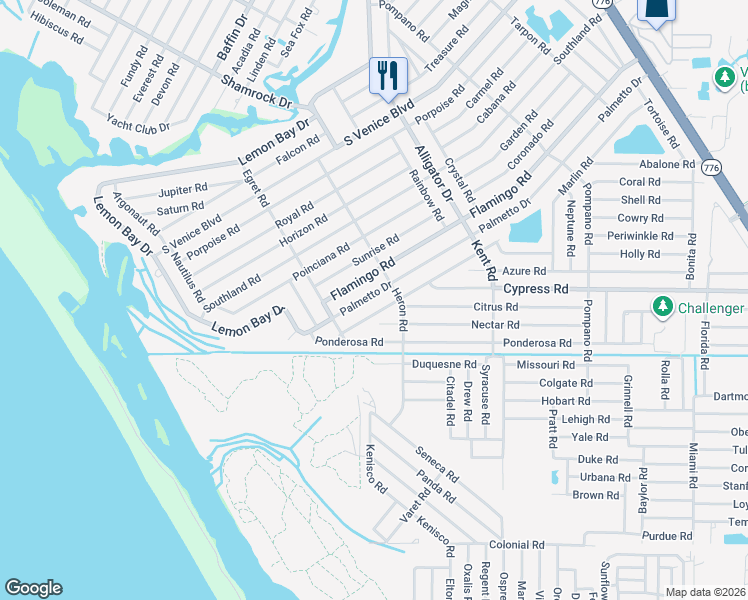 map of restaurants, bars, coffee shops, grocery stores, and more near 1141 Palmetto Drive in Venice