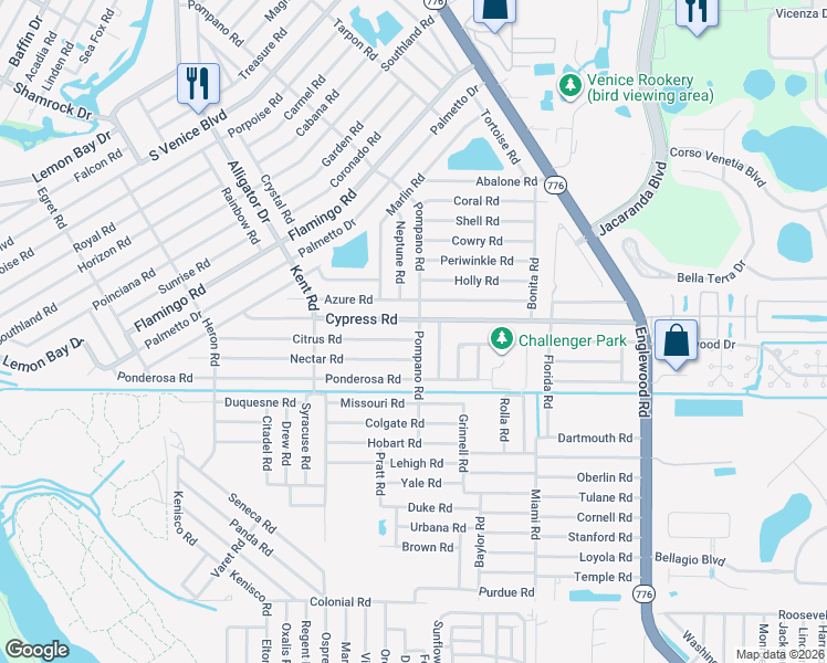 map of restaurants, bars, coffee shops, grocery stores, and more near 4976 Pompano Road in Venice