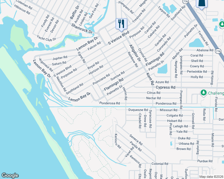 map of restaurants, bars, coffee shops, grocery stores, and more near 1141 Palmetto Drive in Venice