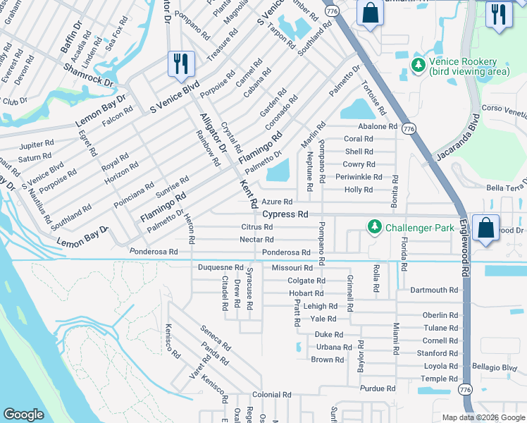 map of restaurants, bars, coffee shops, grocery stores, and more near 792 Citrus Road in Venice
