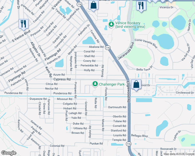 map of restaurants, bars, coffee shops, grocery stores, and more near 316 Olivia Road in Venice