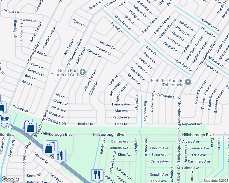 map of restaurants, bars, coffee shops, grocery stores, and more near 5390 Sister Terrace in North Port