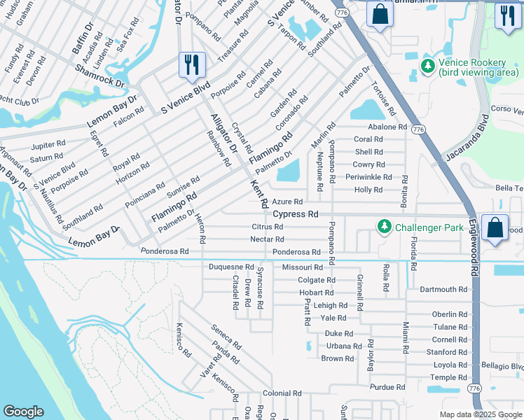 map of restaurants, bars, coffee shops, grocery stores, and more near 4892 Kent Road in Venice