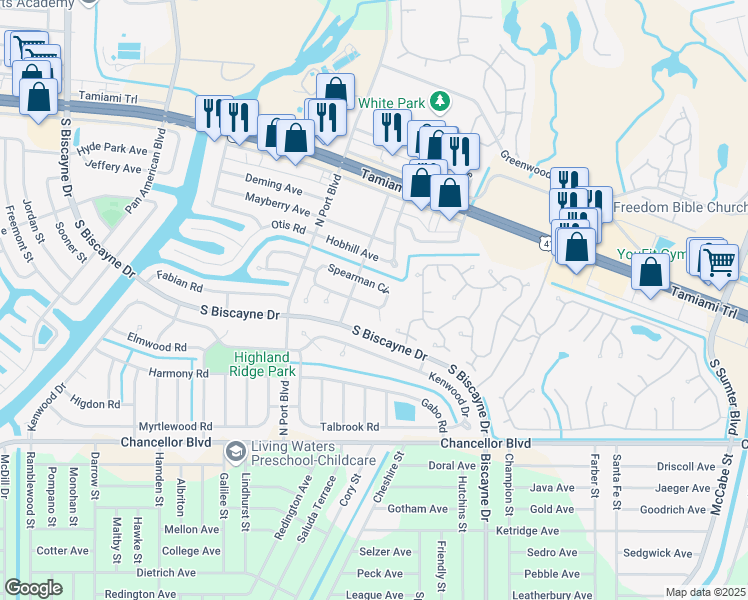 map of restaurants, bars, coffee shops, grocery stores, and more near 5860 Spearman Circle in North Port