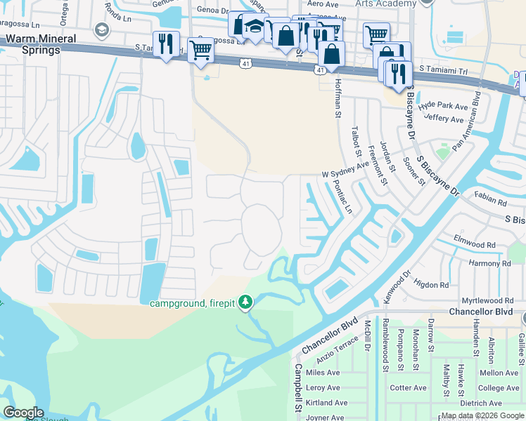 map of restaurants, bars, coffee shops, grocery stores, and more near 6500 Talon Bay Drive in North Port