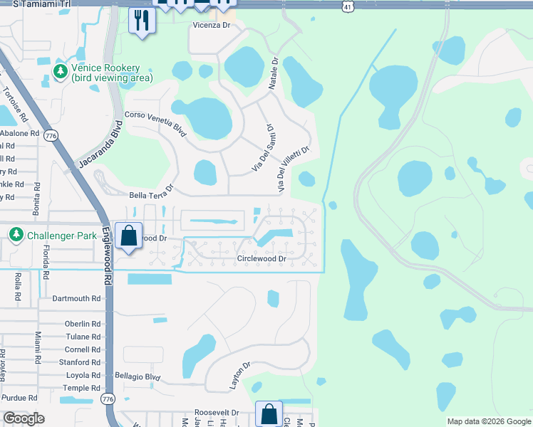 map of restaurants, bars, coffee shops, grocery stores, and more near 4334 Via Del Villetti Drive in Venice
