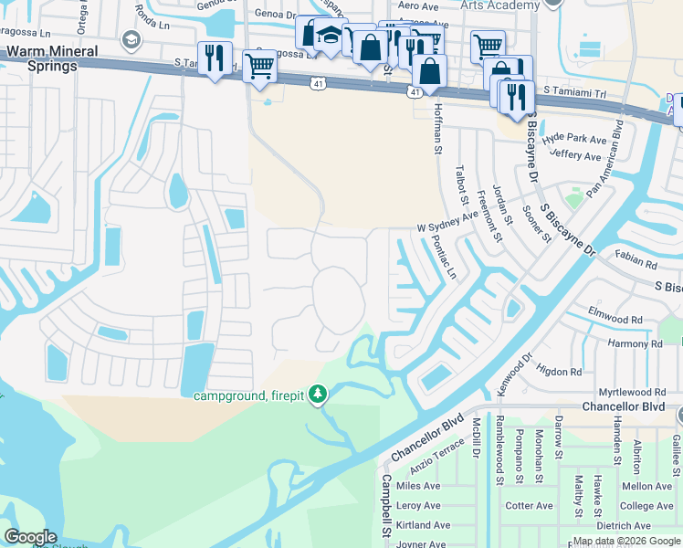 map of restaurants, bars, coffee shops, grocery stores, and more near 6500 Talon Bay Drive in North Port