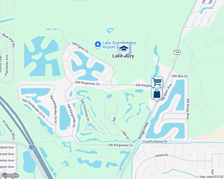 map of restaurants, bars, coffee shops, grocery stores, and more near 12227 Southwest Kingsway Circle in Lake Suzy