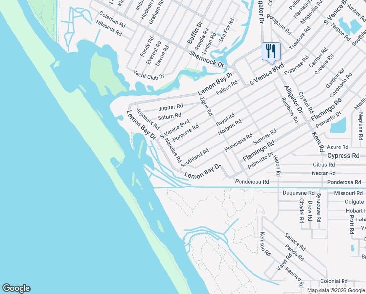 map of restaurants, bars, coffee shops, grocery stores, and more near 1580 Royal Road in Venice