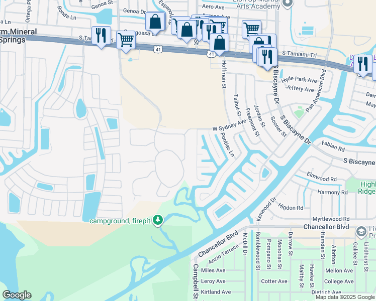map of restaurants, bars, coffee shops, grocery stores, and more near 6360 Falcon Lair Drive in North Port