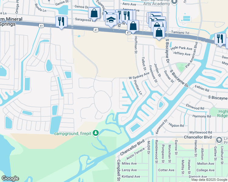 map of restaurants, bars, coffee shops, grocery stores, and more near 6360 Falcon Lair Drive in North Port