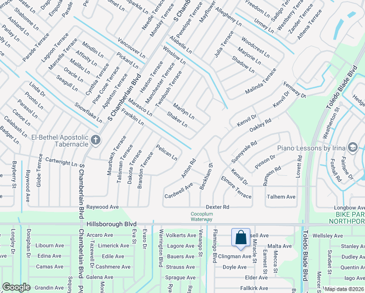map of restaurants, bars, coffee shops, grocery stores, and more near 1360 Franklin Lane in North Port