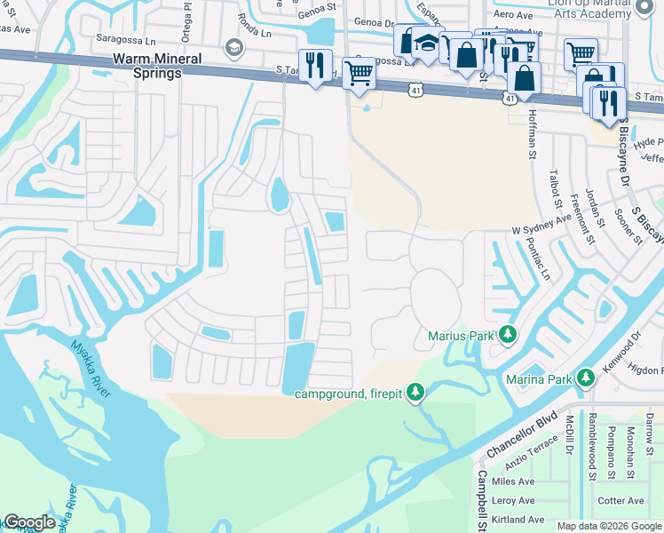 map of restaurants, bars, coffee shops, grocery stores, and more near 481 Loma Linda in North Port