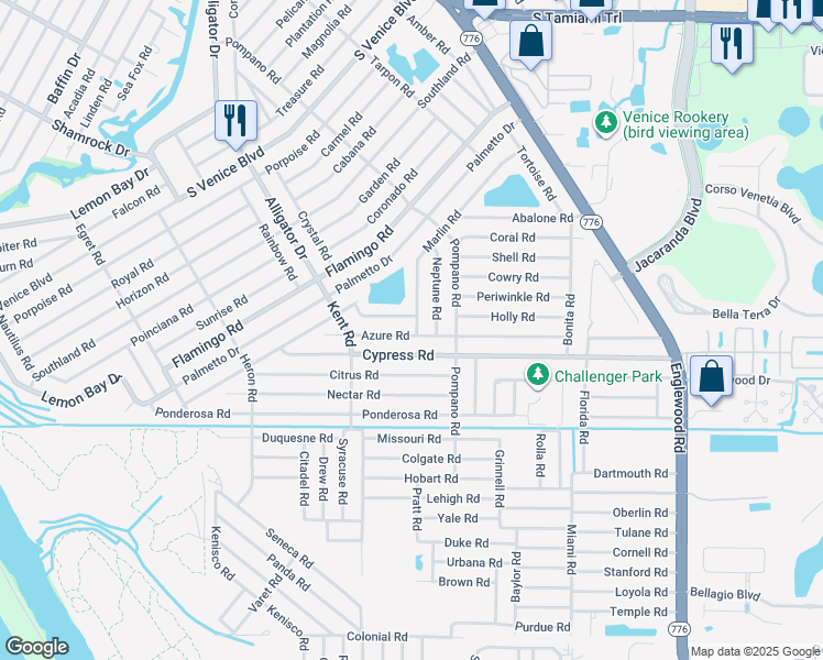 map of restaurants, bars, coffee shops, grocery stores, and more near 4850 Marlin Road in Venice