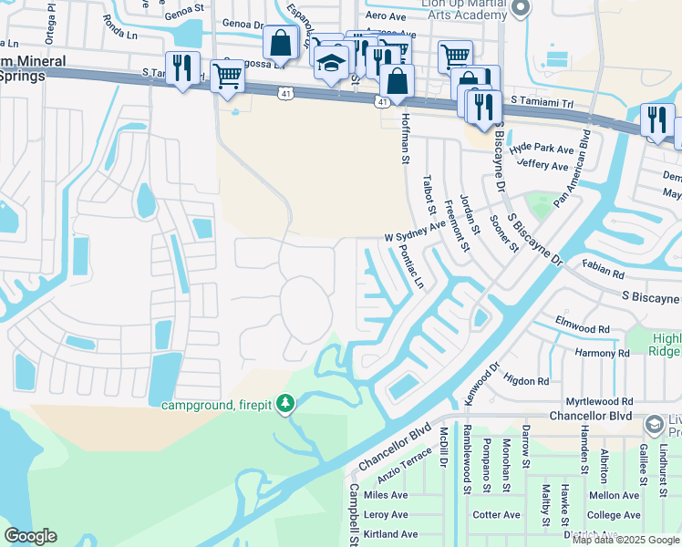 map of restaurants, bars, coffee shops, grocery stores, and more near 6360 Falcon Lair Drive in North Port