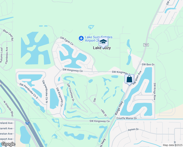 map of restaurants, bars, coffee shops, grocery stores, and more near 12249 Southwest Kingsway Circle in Lake Suzy