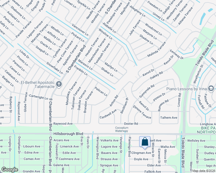 map of restaurants, bars, coffee shops, grocery stores, and more near 1360 Franklin Lane in North Port