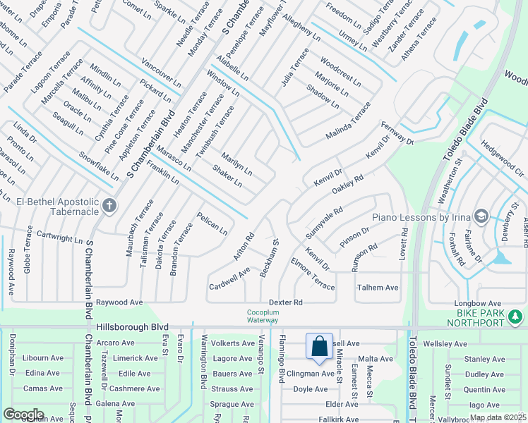 map of restaurants, bars, coffee shops, grocery stores, and more near 4889 Ariton Road in North Port